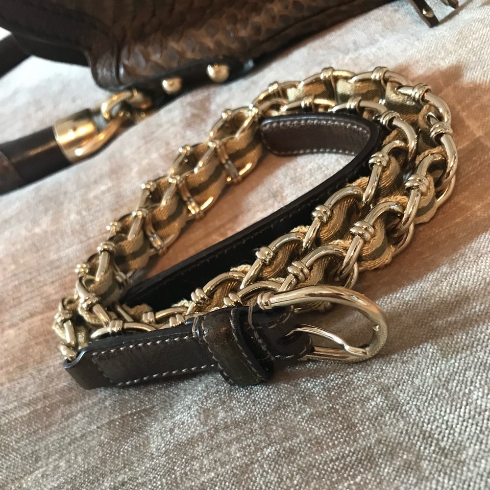 GUCCI chain belt with Khaki Green & Gold fabric